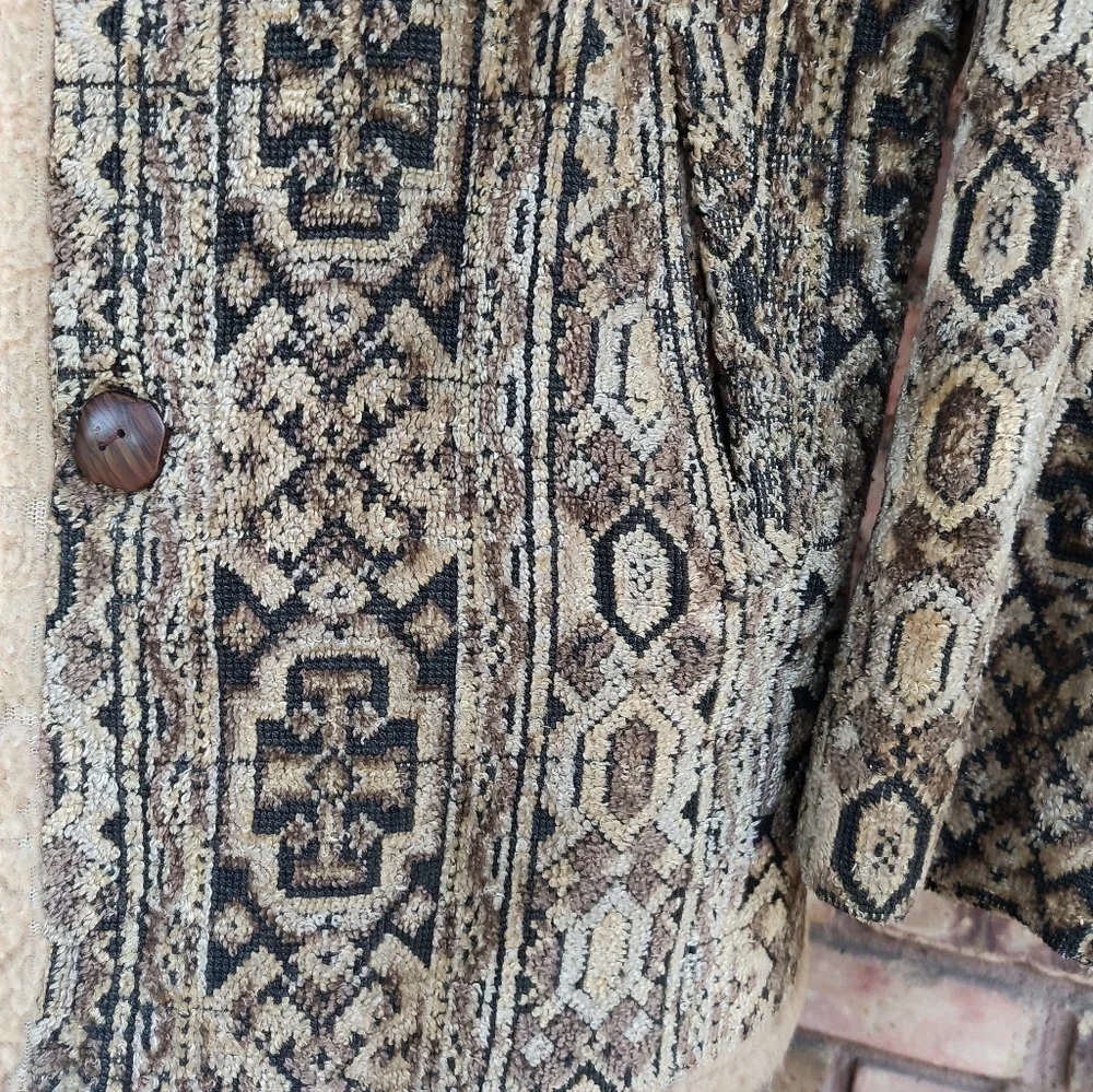 Vintage 70s Tapestry Carpet Lakeland Coat Jacket Medium 38 Sherpa 44" Chest - Picture 5 of 9